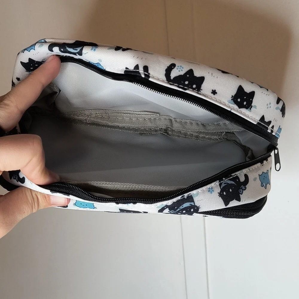Cat Print Cosmetic Bag - Black and Blue